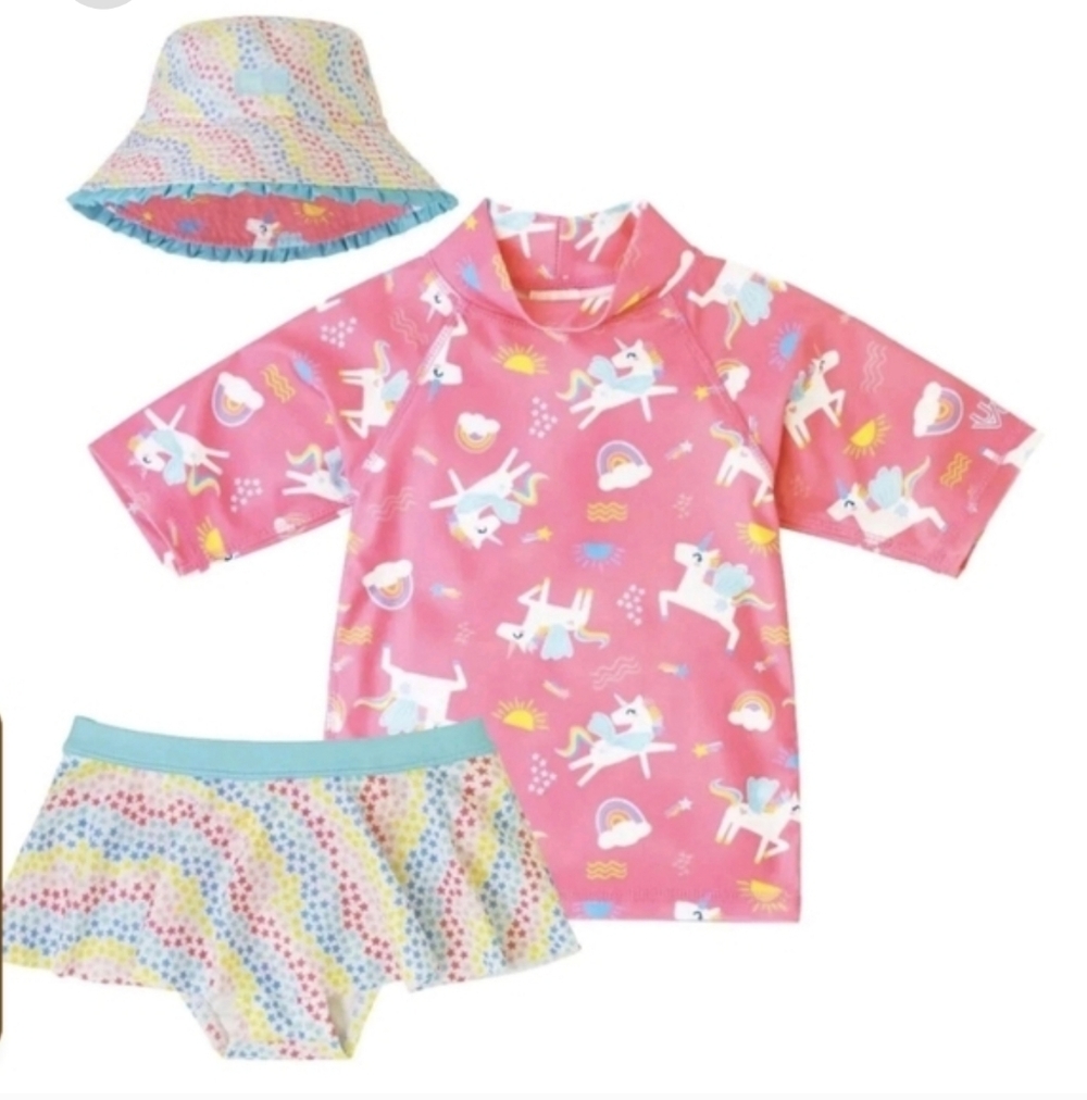 UV Skinz nwt Girl's 3PC Swim Suit, UPV 50+, New, Unicorn 3t